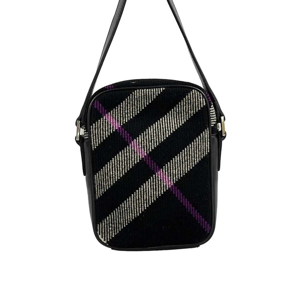 Burberry Shoulder Bag Black White Purple Wool Leather - Picture 3 of 10